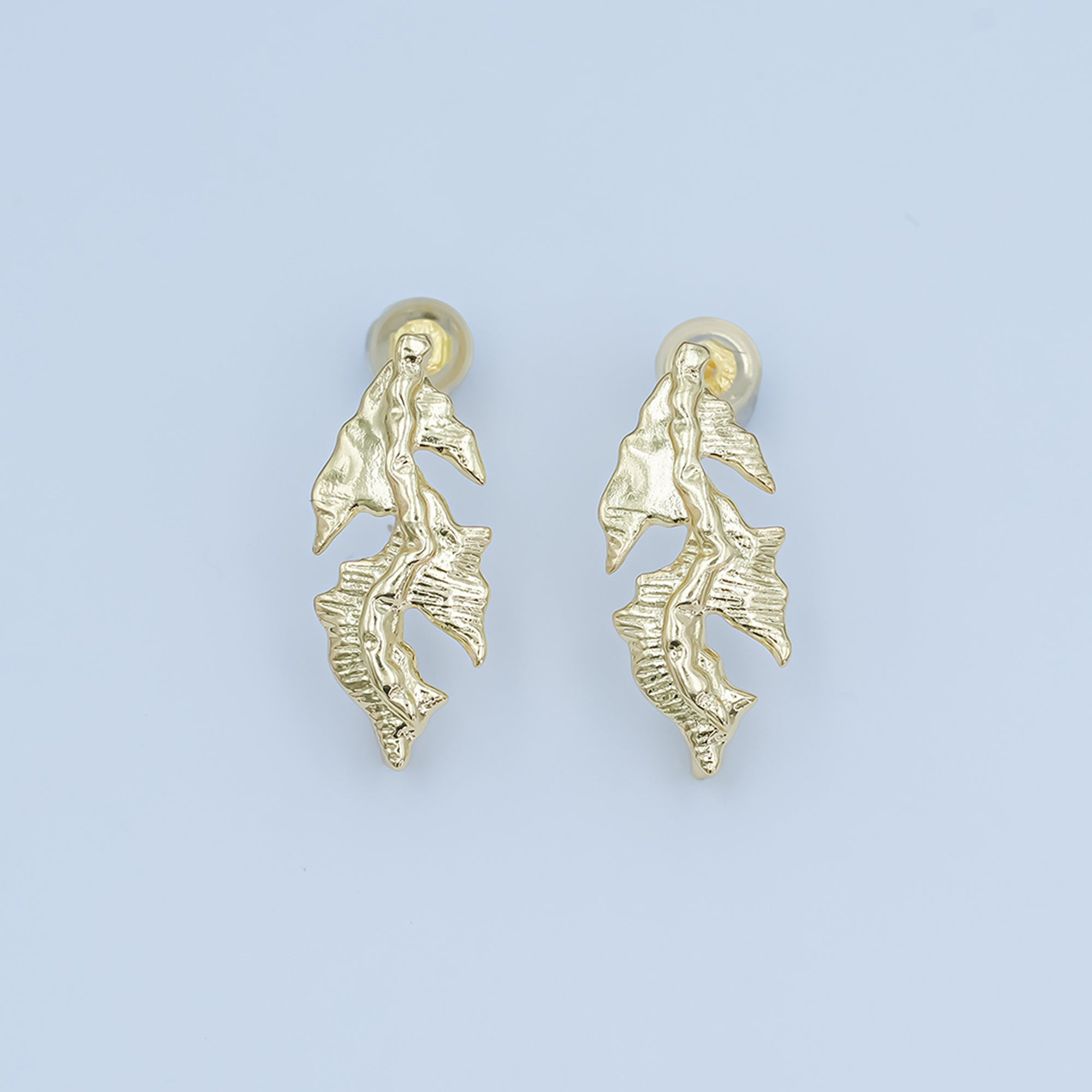 24K Gold Filled Lined Leaf Nature Drop Stud Earring Findings | Z1135