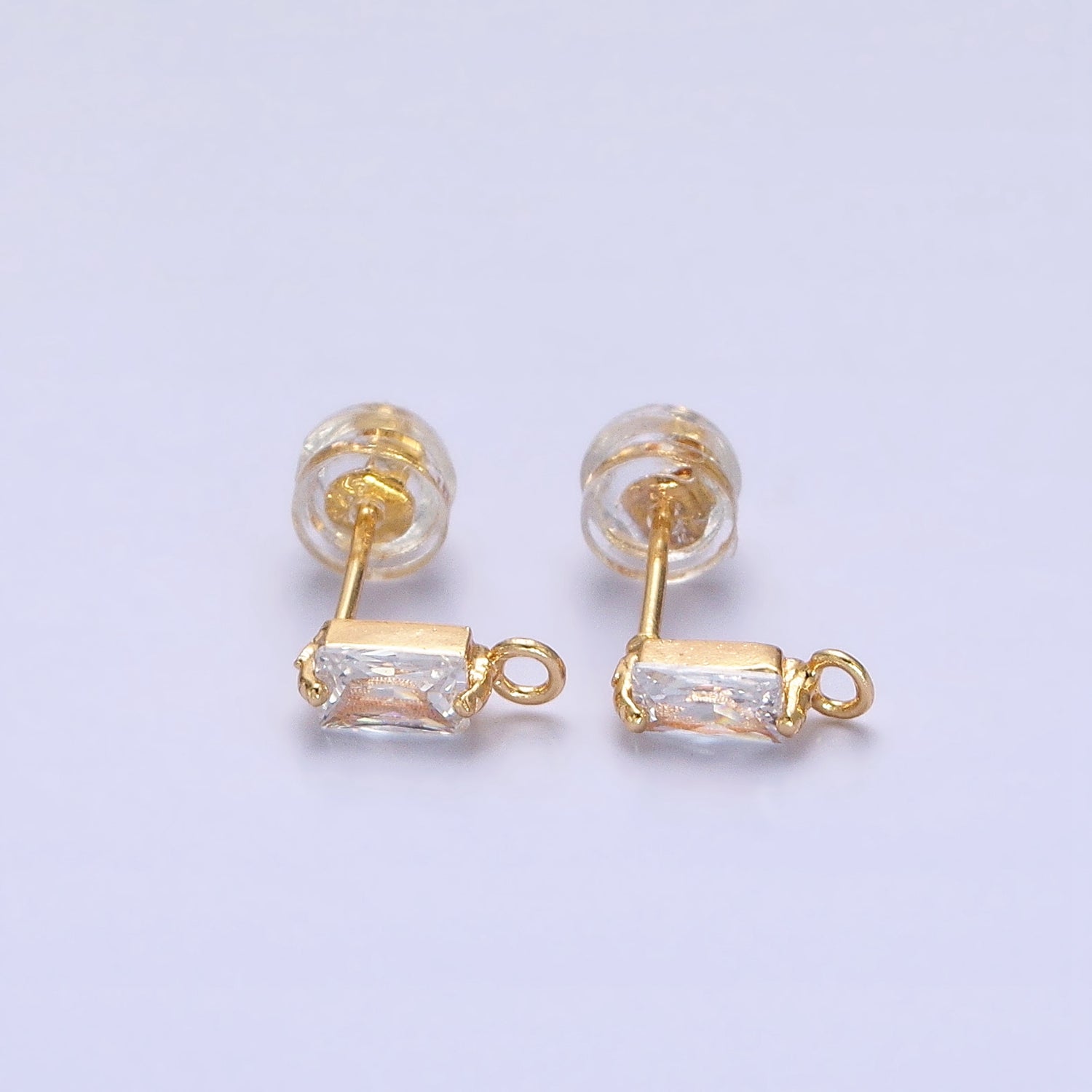Emerald Cut CZ Diamond Stud Earring Gold Earring Post with Open Link for Earring Supply Z-178 Z-179