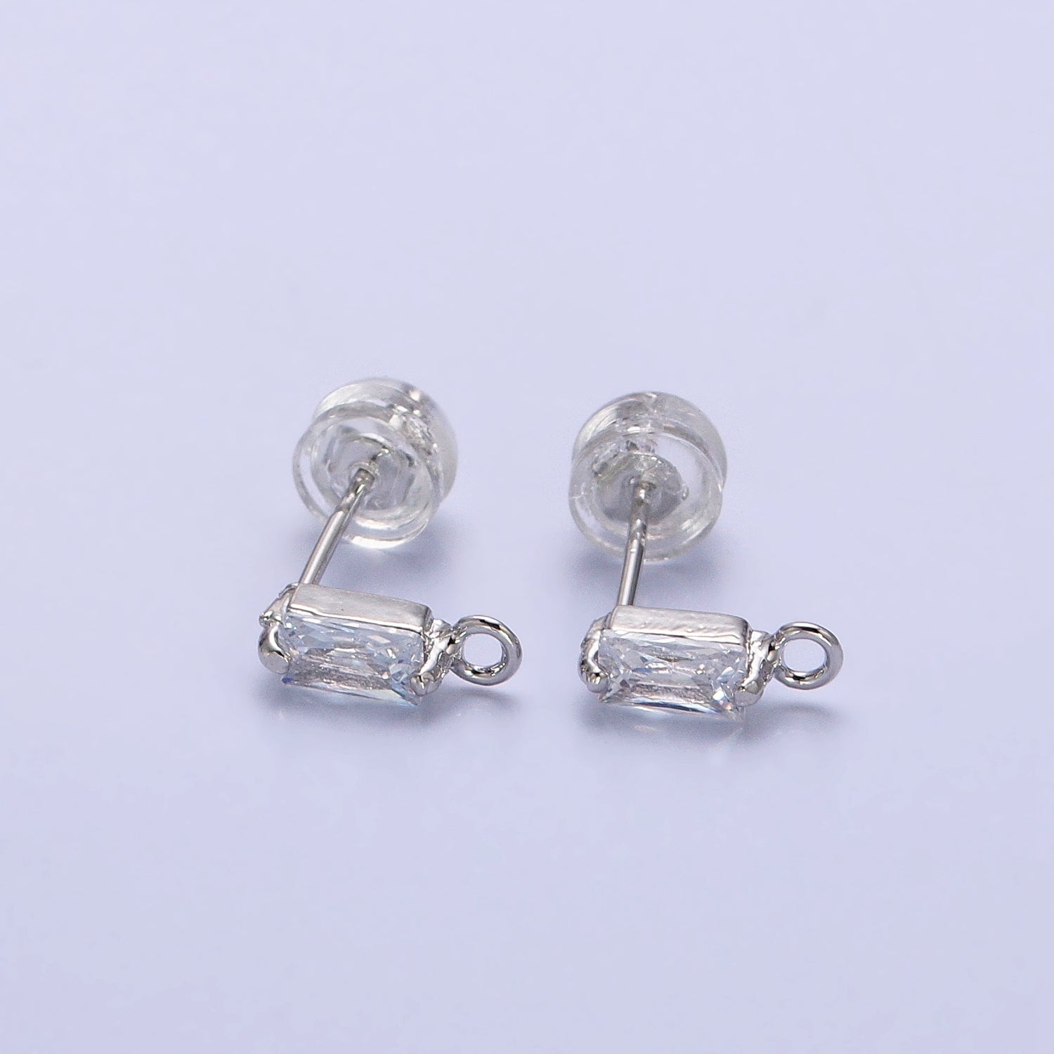 Emerald Cut CZ Diamond Stud Earring Gold Earring Post with Open Link for Earring Supply Z178 Z179 - DLUXCA