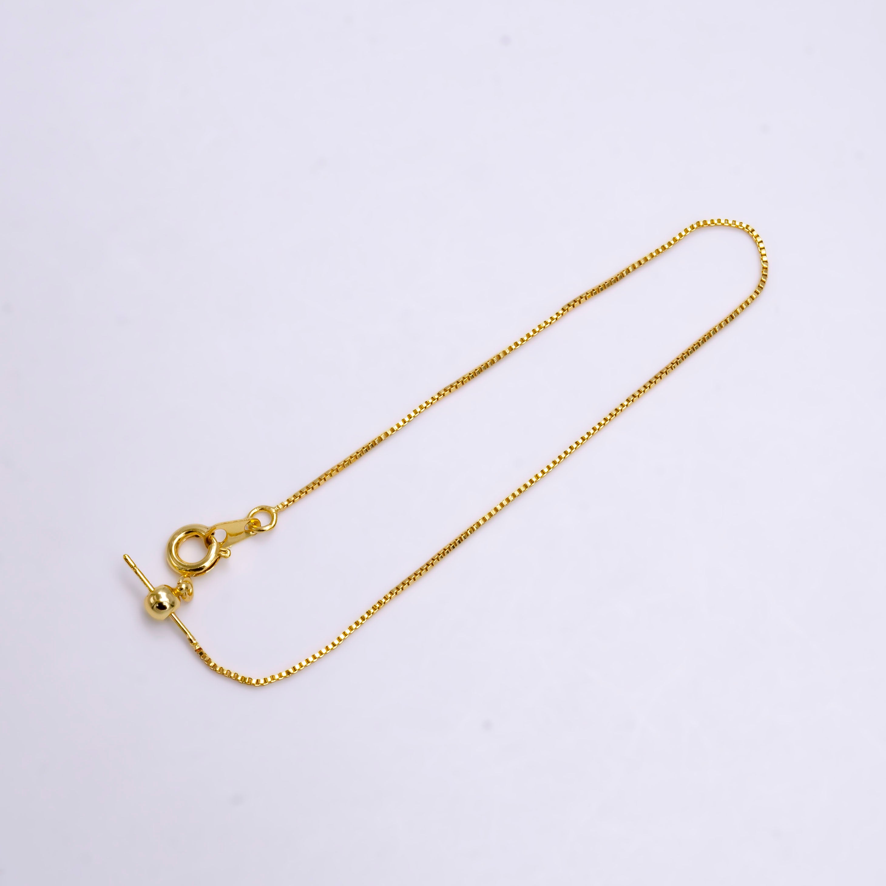 14K Gold Filled 0.8mm Dainty Box Chain 7.5 Inch Slider Bracelet Adjustable bracelet | Z907 - DLUXCA