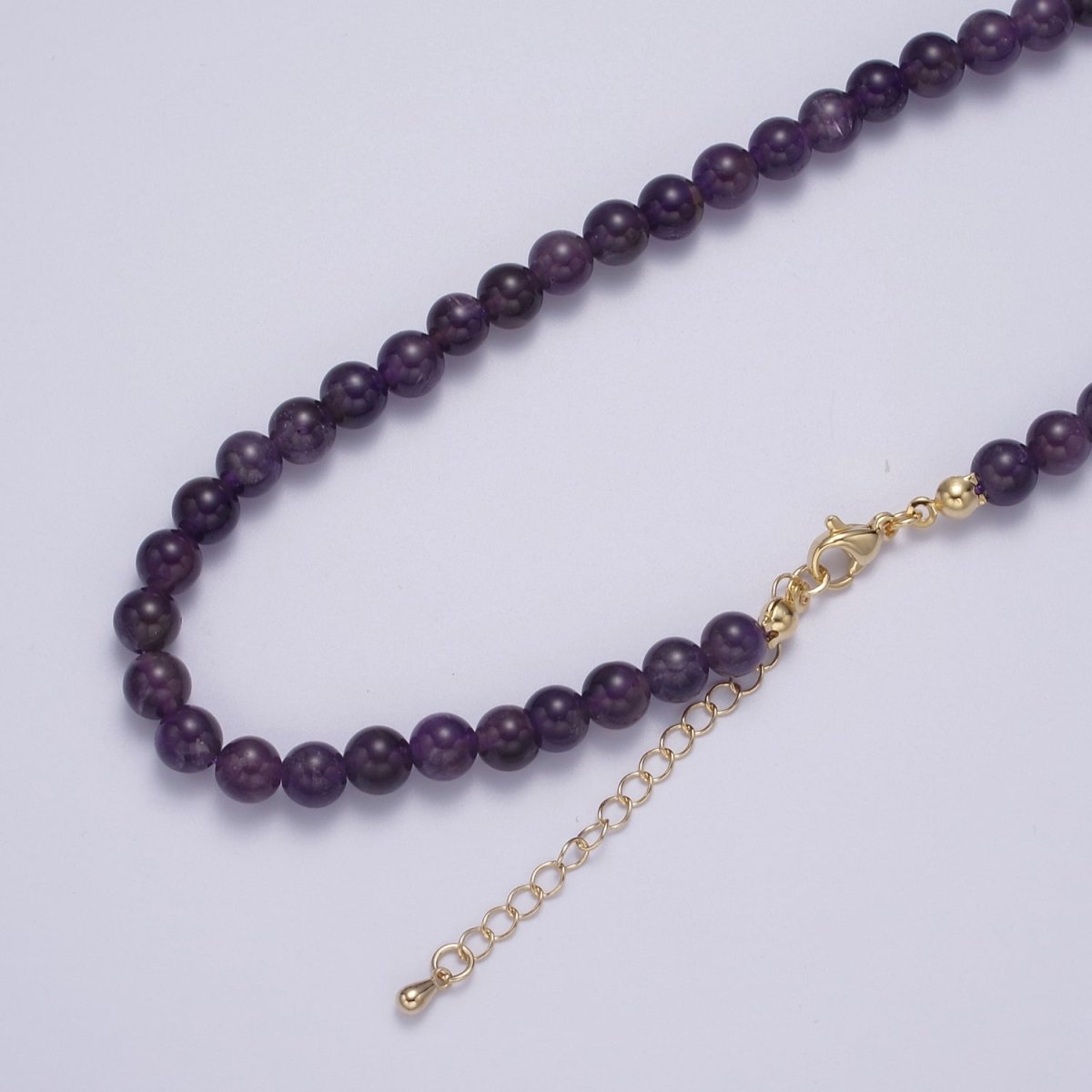 AAA++ Natural Amethyst Beaded Necklace, 6mm Purple Amethyst Smooth Round Bead Necklace 18k Gold Filled Gemstone Necklace Jewelry | WA-858 Clearance Pricing