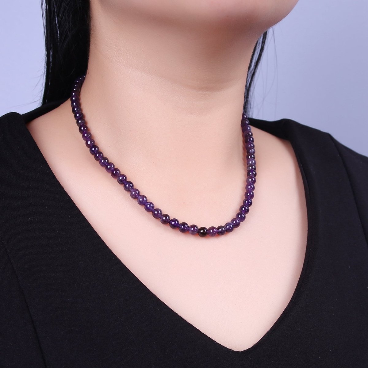 AAA++ Natural Amethyst Beaded Necklace, 6mm Purple Amethyst Smooth Round Bead Necklace 18k Gold Filled Gemstone Necklace Jewelry | WA-858 Clearance Pricing