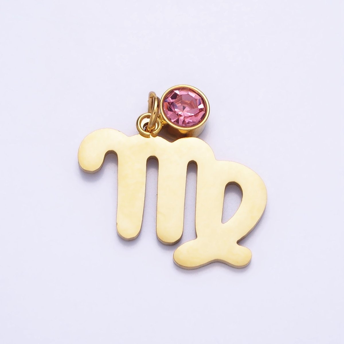 Add on Charm Stainless Steel Zodiac Astrological Signs Birthstone CZ Month Personalized Charm in Gold | A1409-A1414