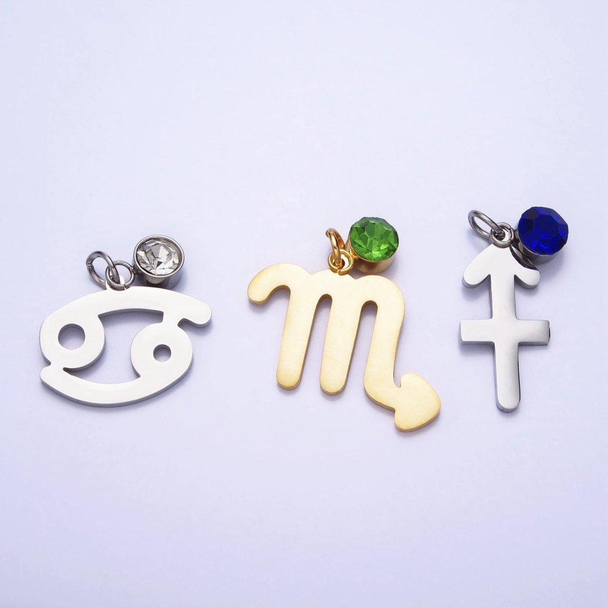 Add on Charm Stainless Steel Zodiac Astrological Signs Birthstone CZ Month Personalized Charm in Gold | A1409-A1414