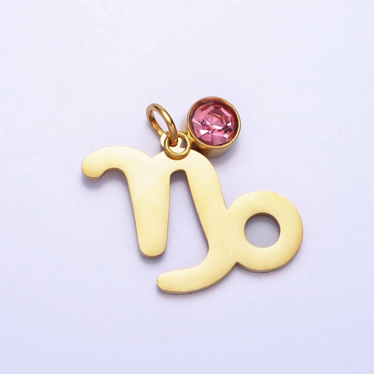 Add on Charm Stainless Steel Zodiac Astrological Signs Birthstone CZ Month Personalized Charm in Gold | A1409-A1414