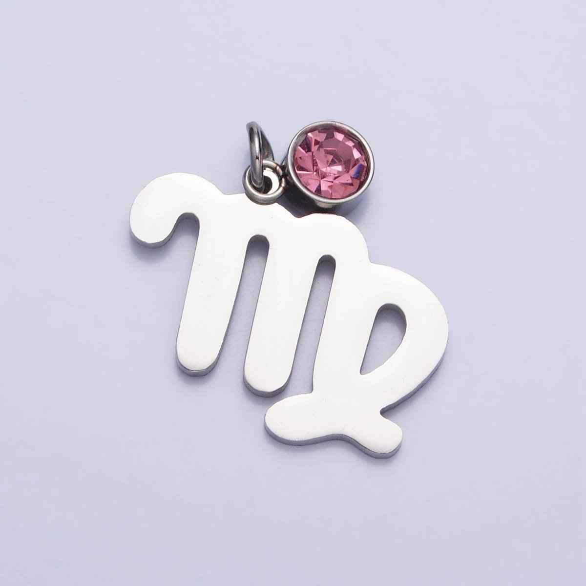 Add on Charm Stainless Steel Zodiac Astrological Signs Birthstone CZ Month Personalized Charm in Silver | A-A1403-A-A1408