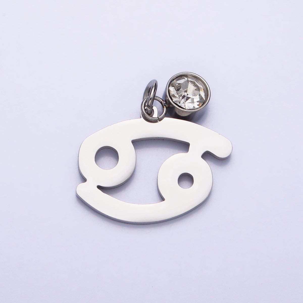 Add on Charm Stainless Steel Zodiac Astrological Signs Birthstone CZ Month Personalized Charm in Silver | A-A1403-A-A1408