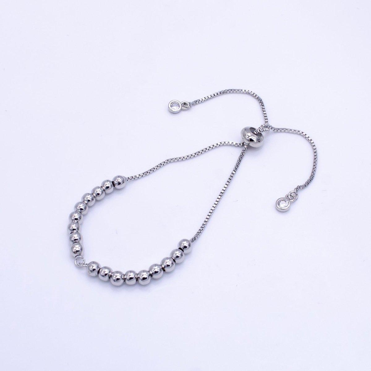 Adjustable bracelet Half semi finished with rubber stopper bolo Beaded charm bracelets Tennis bracelet Box Chain  L-475