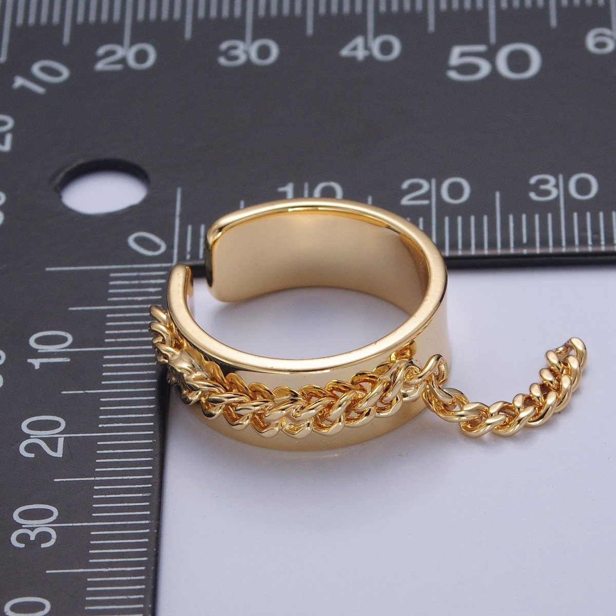 Adjustable Chain Ring - Gold Open Band Ring - Midi Stacking Ring - Punk Chain Ring O-2191 O-2192