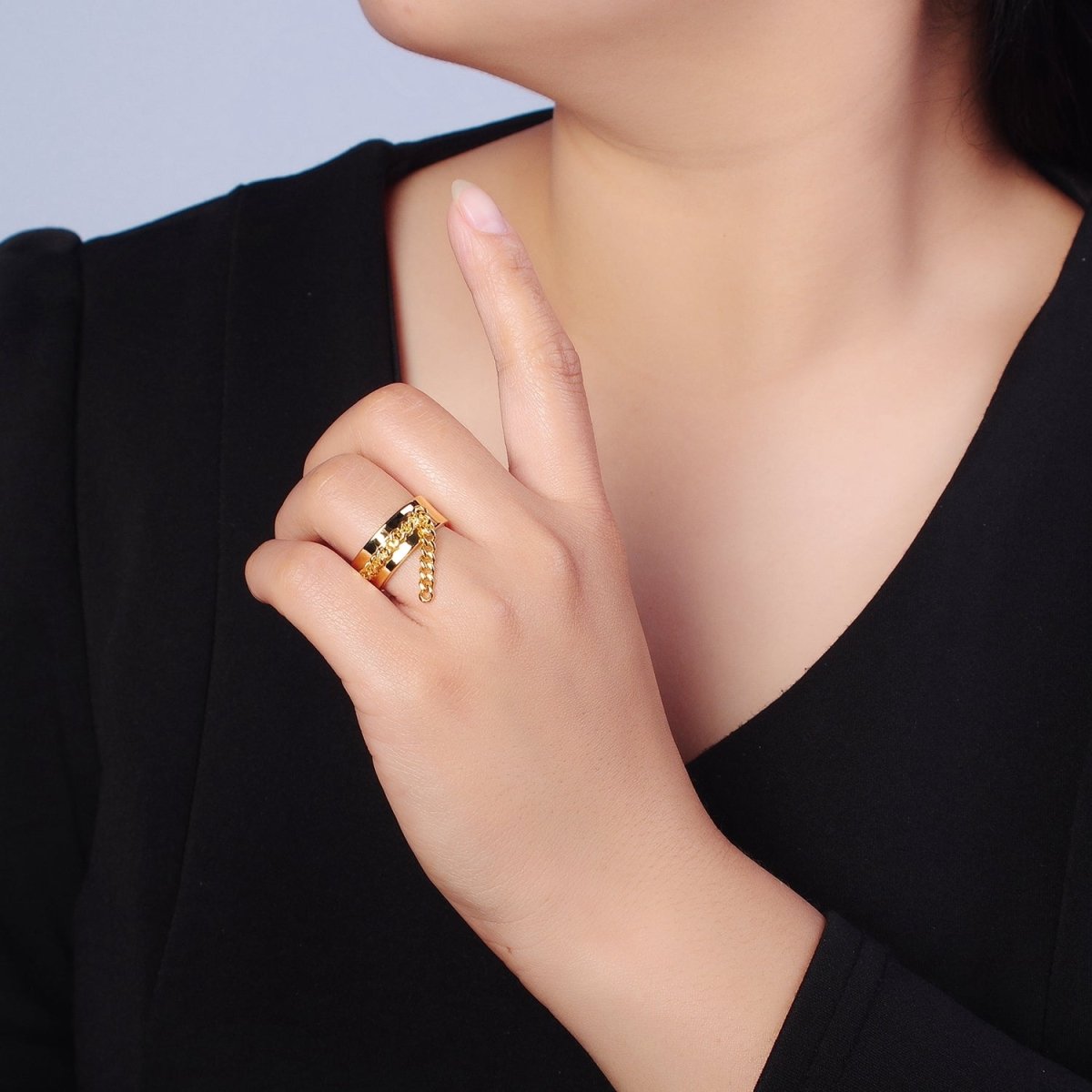 Adjustable Chain Ring - Gold Open Band Ring - Midi Stacking Ring - Punk Chain Ring O-2191 O-2192