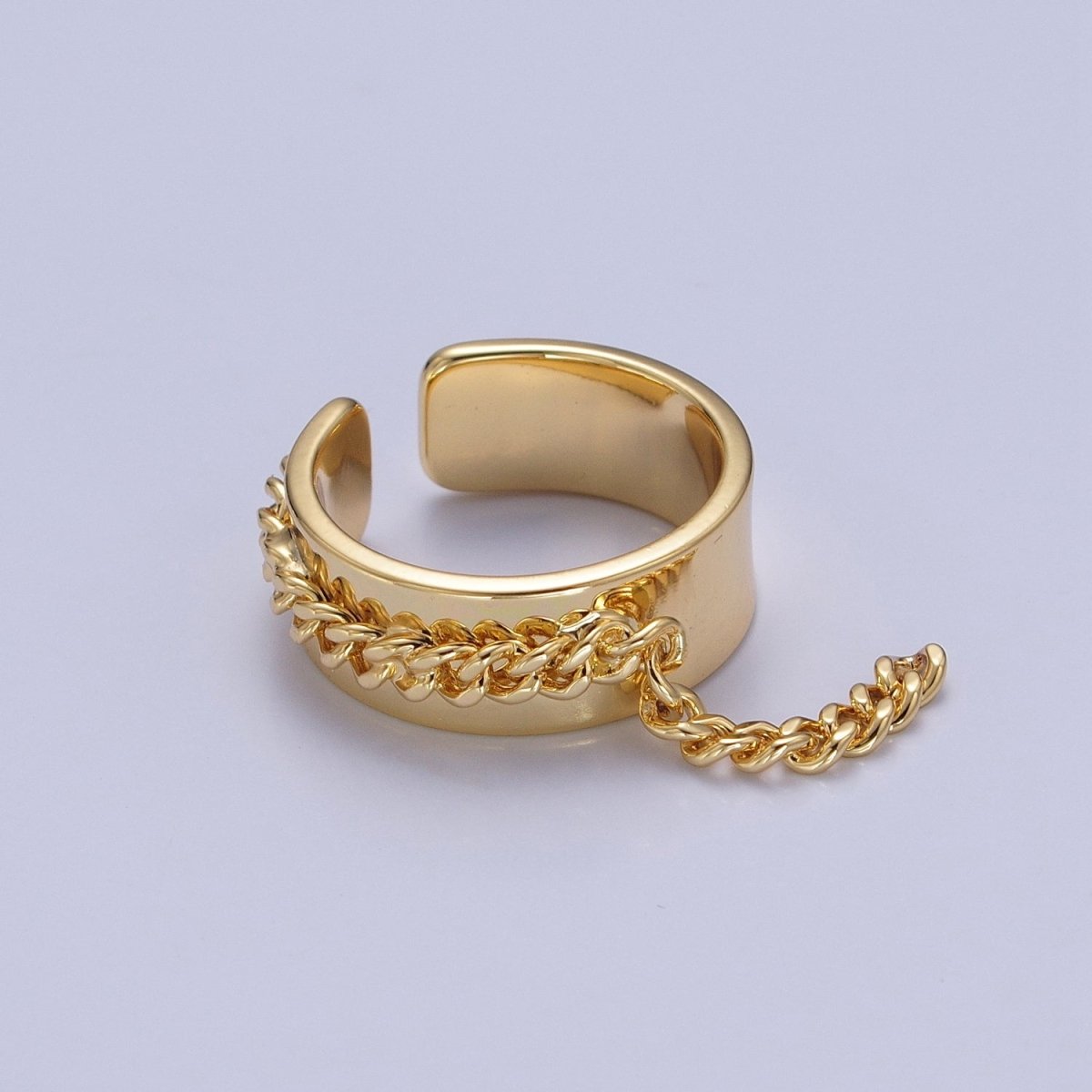 Adjustable Chain Ring - Gold Open Band Ring - Midi Stacking Ring - Punk Chain Ring O-2191 O-2192
