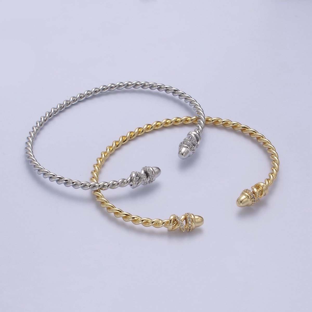 Adjustable Gold Twisted Rope Bracelet Dainty Silver Cuff Bangle, Braided Bracelet, Stacking Bracelet | WA-694 WA-695 Clearance Pricing