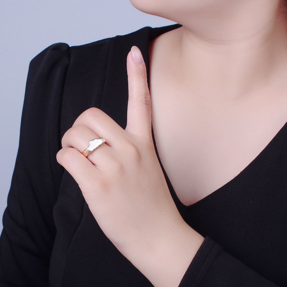 Adjustable kawaii ring with a White Cloud Ring Pink Enamel Ring Open O-2220 O-2221