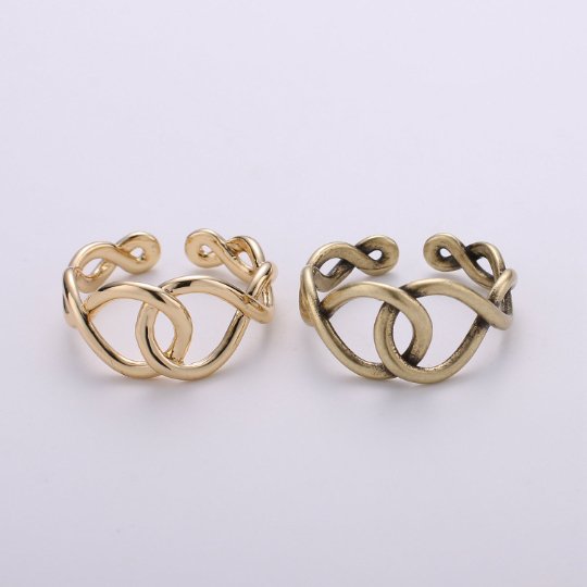 Adjustable Ring Eternity Infinity Braided Crisscross Band Ring Gold plated over Silver for Statement Ring Stack Ring R-015  R-016