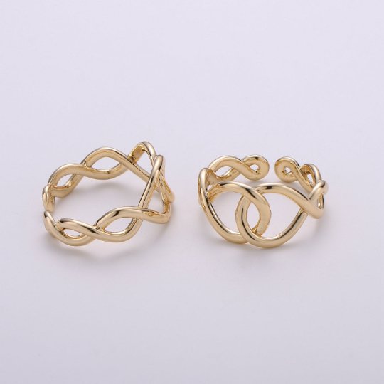 Adjustable Ring Eternity Infinity Braided Crisscross Band Ring Gold plated over Silver for Statement Ring Stack Ring R-015  R-016