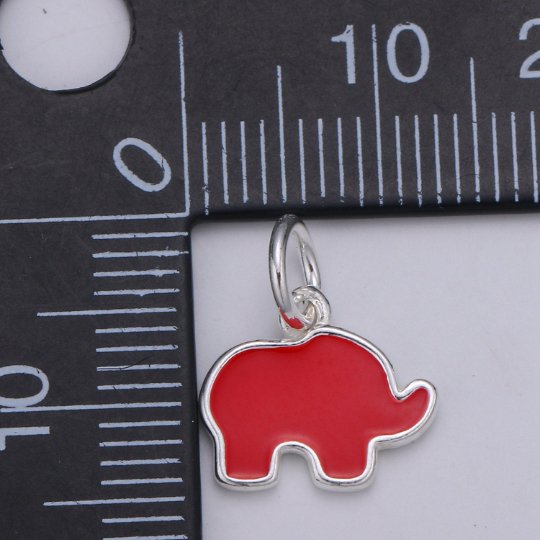 Adorable Sterling Silver Elephant Charm, Small Pendant, Dainty Baby Elephant, Enamel Pendant for Necklace Bracelet Earring Component