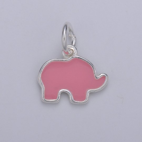 Adorable Sterling Silver Elephant Charm, Small Pendant, Dainty Baby Elephant, Enamel Pendant for Necklace Bracelet Earring Component