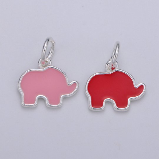 Adorable Sterling Silver Elephant Charm, Small Pendant, Dainty Baby Elephant, Enamel Pendant for Necklace Bracelet Earring Component