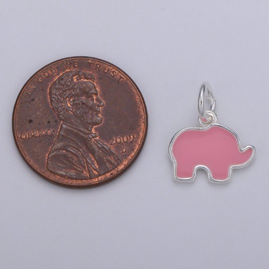 Adorable Sterling Silver Elephant Charm, Small Pendant, Dainty Baby Elephant, Enamel Pendant for Necklace Bracelet Earring Component