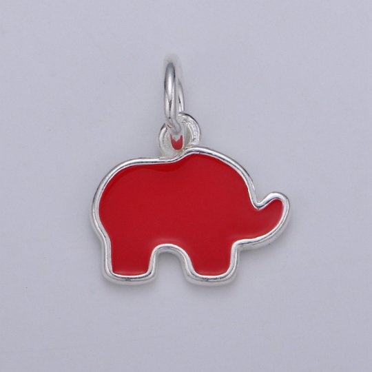 Adorable Sterling Silver Elephant Charm, Small Pendant, Dainty Baby Elephant, Enamel Pendant for Necklace Bracelet Earring Component