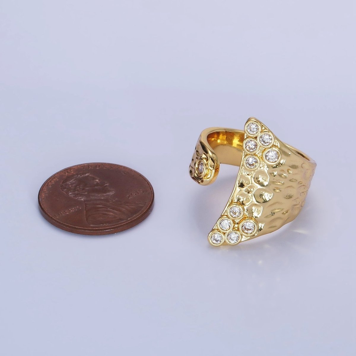 AimVogue 14K Gold Filled Round CZ Hammered Wrap Ring | O1320 - DLUXCA