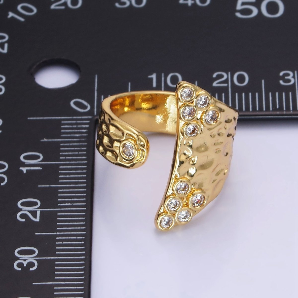 AimVogue 14K Gold Filled Round CZ Hammered Wrap Ring | O1320 - DLUXCA