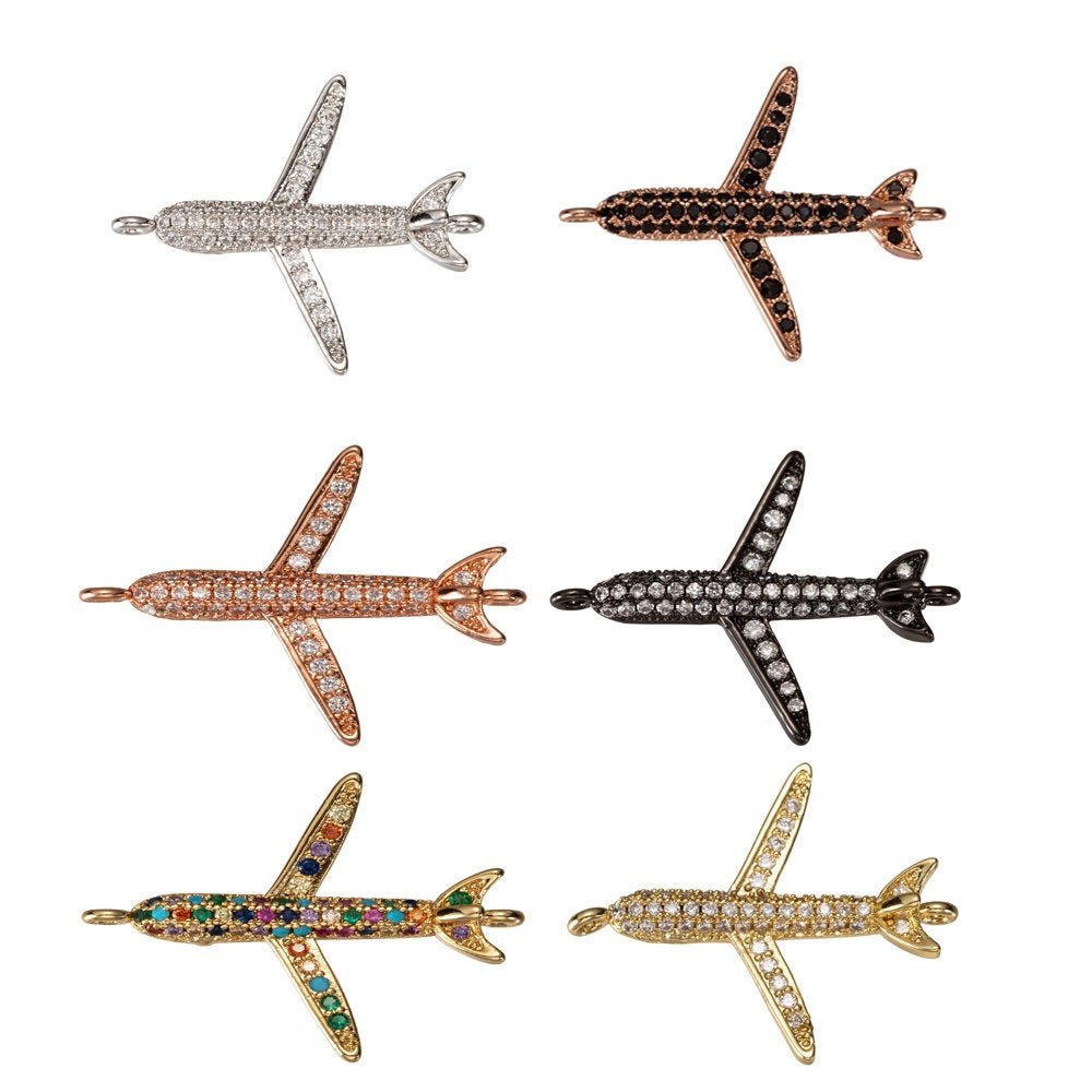 Airplane Connector CZ Micro Pave, Airplane Bracelet CONNECTOR, Traveler Jewelry, Pilot Jewelry, Airplane Charm Connector F-307 F-308