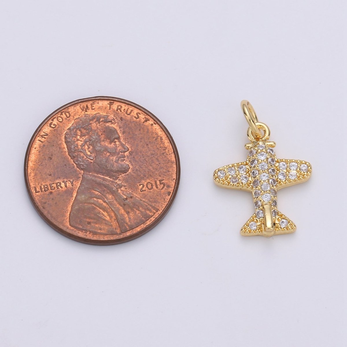 Airplane Gold Filled Charm with Crystal - D-201-D-202