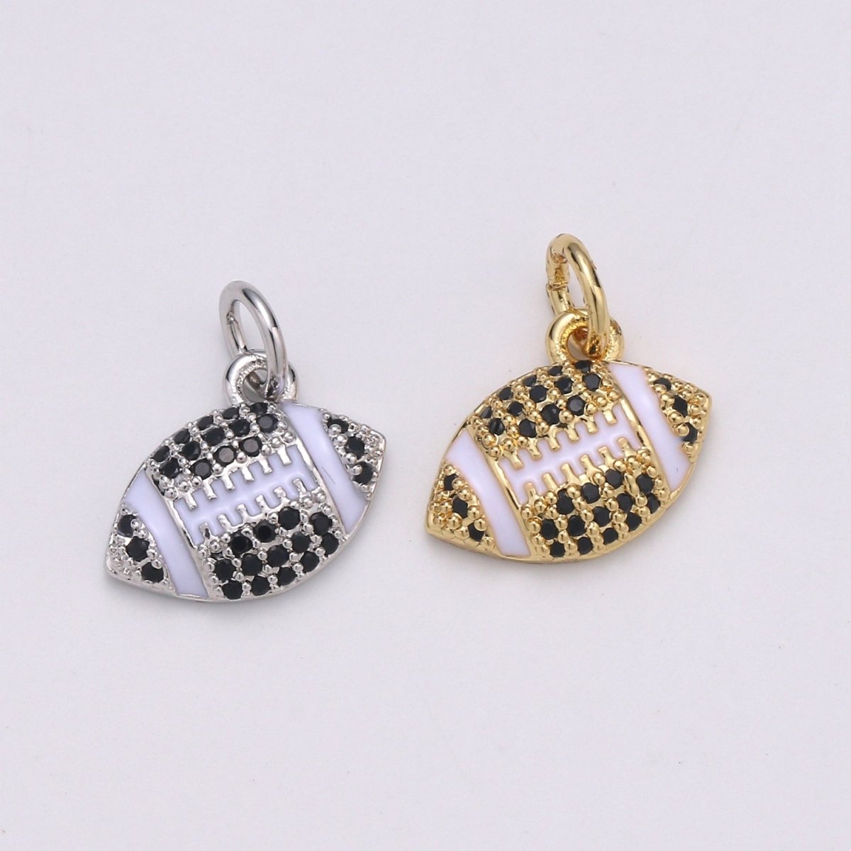 24K Gold Filled Micro Paved CZ American Football Sports Charm in Gold & Silver | D731