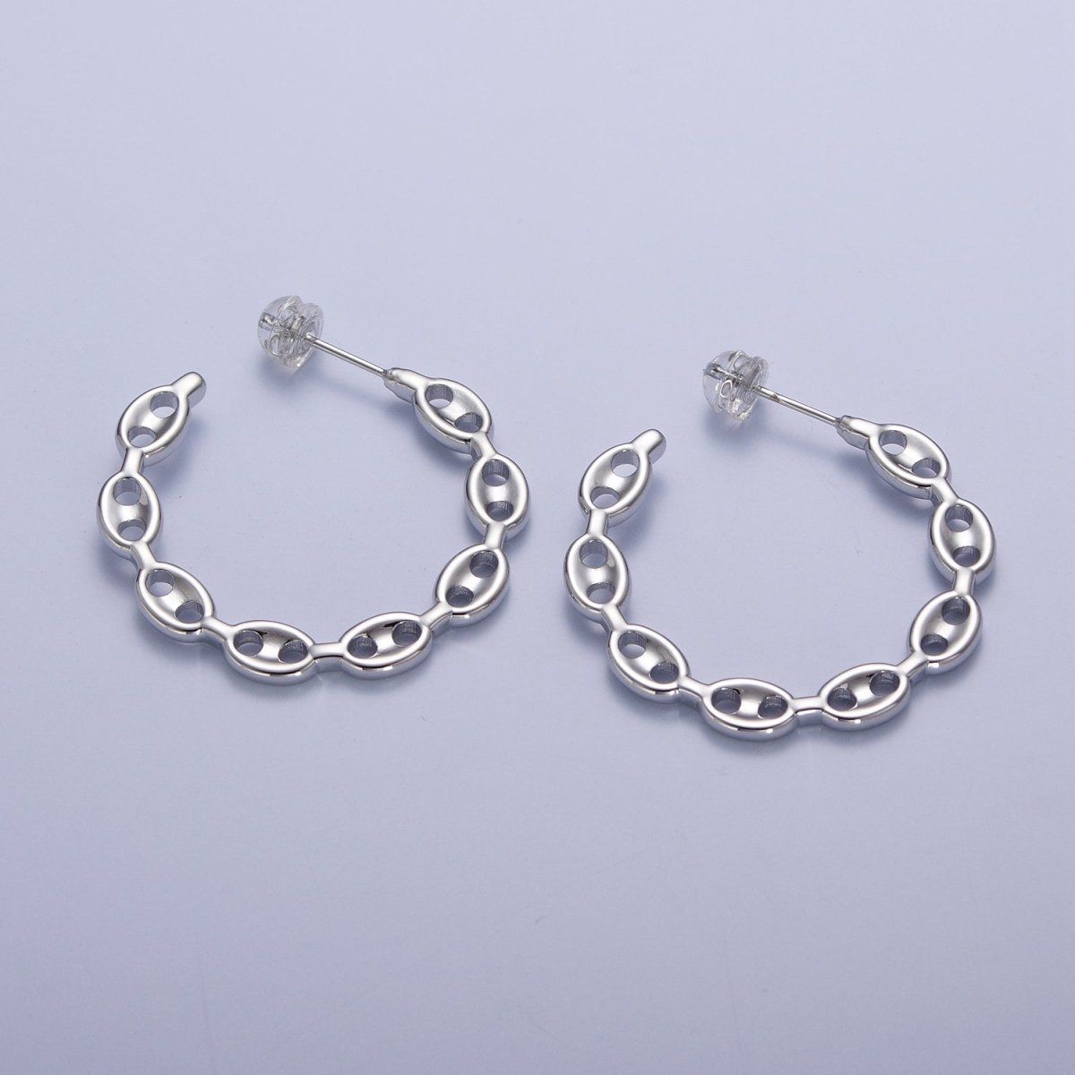 Anchor Mariner Chain Link C Shaped Hoop Stud Earrings in Gold & Silver | AD-530 AD-531