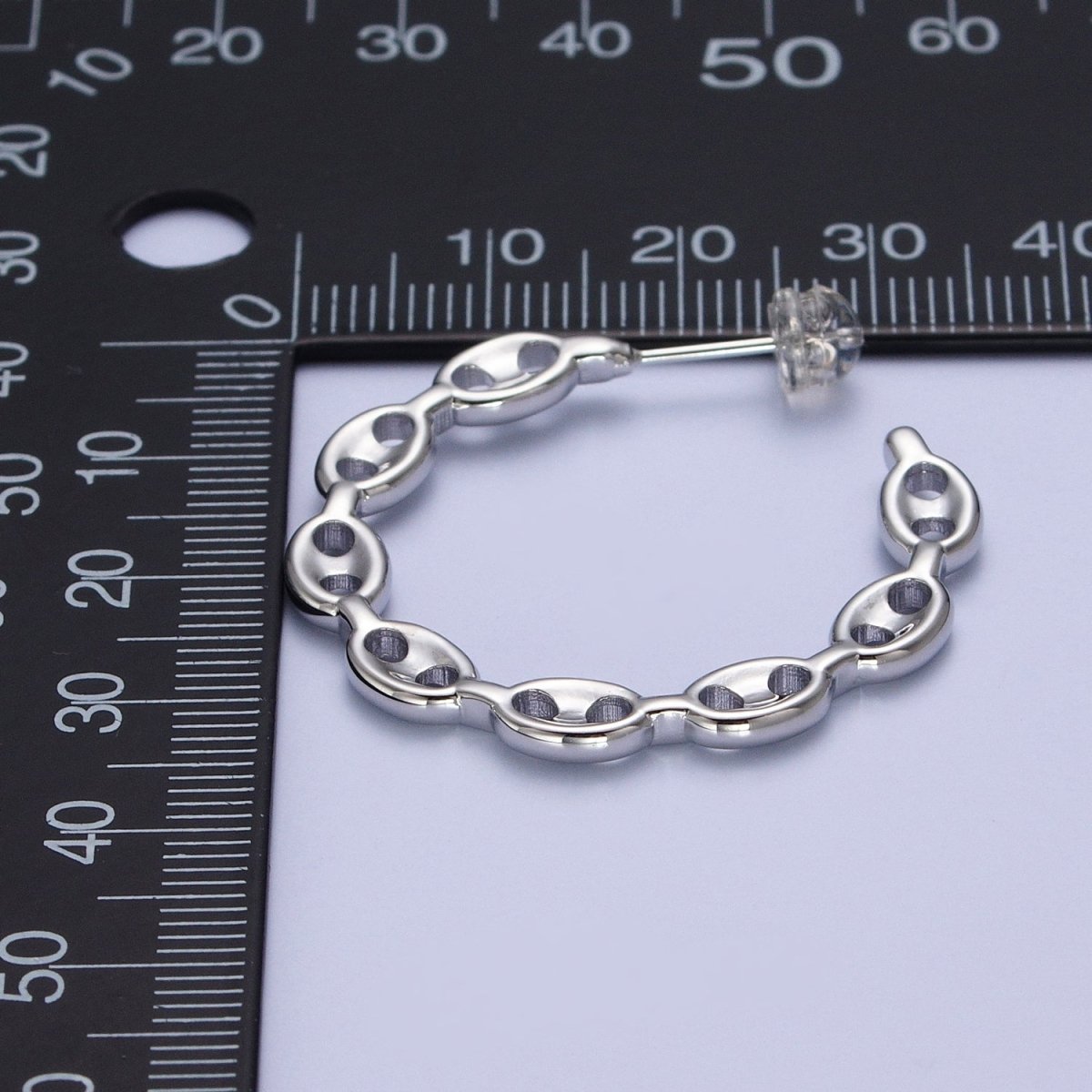 Anchor Mariner Chain Link C Shaped Hoop Stud Earrings in Gold & Silver | AD-530 AD-531