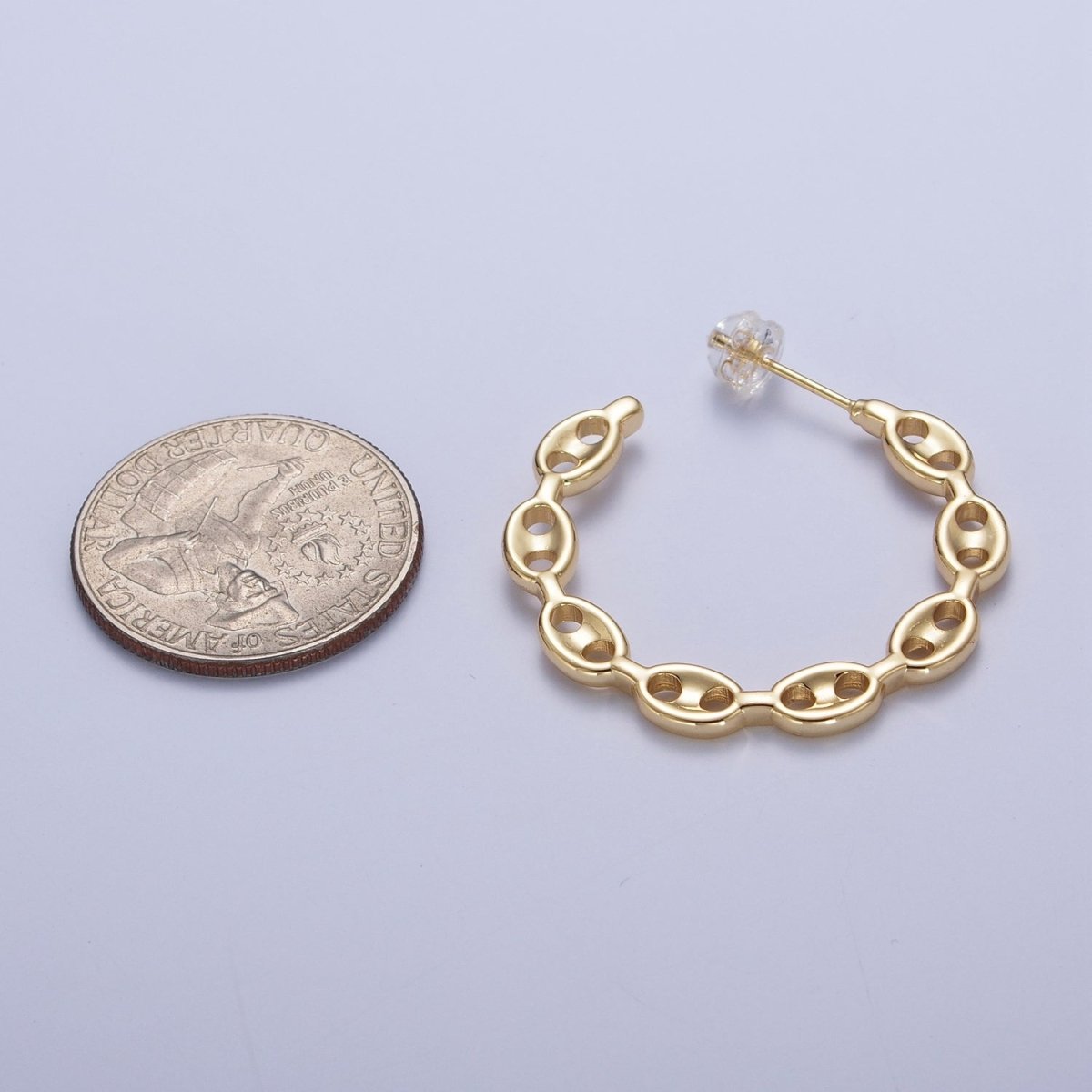 Anchor Mariner Chain Link C Shaped Hoop Stud Earrings in Gold & Silver | AD-530 AD-531