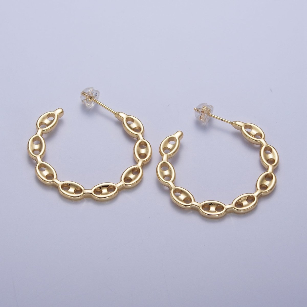 Anchor Mariner Chain Link C Shaped Hoop Stud Earrings in Gold & Silver | AD-530 AD-531