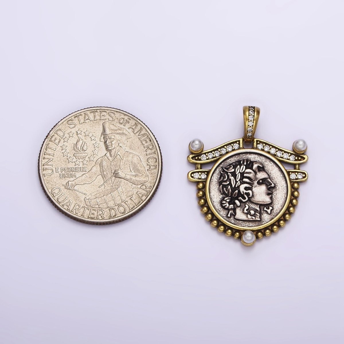 Ancient Coin Findings Pendant , Roman Coin Charm Ancient Greek Medallion Charm AA-761 - DLUXCA