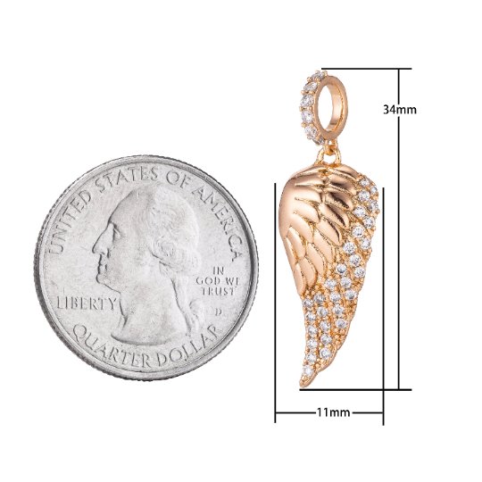 Angel Wing Charm, Micro Pave Charm, 18K Gold Filled Pendant Dainty CZ Wing Pendant Necklace Charm for Jewelry Making H-872 J-236