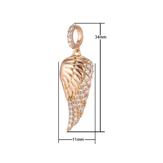 Angel Wing Charm, Micro Pave Charm, 18K Gold Filled Pendant Dainty CZ Wing Pendant Necklace Charm for Jewelry Making H-872 J-236