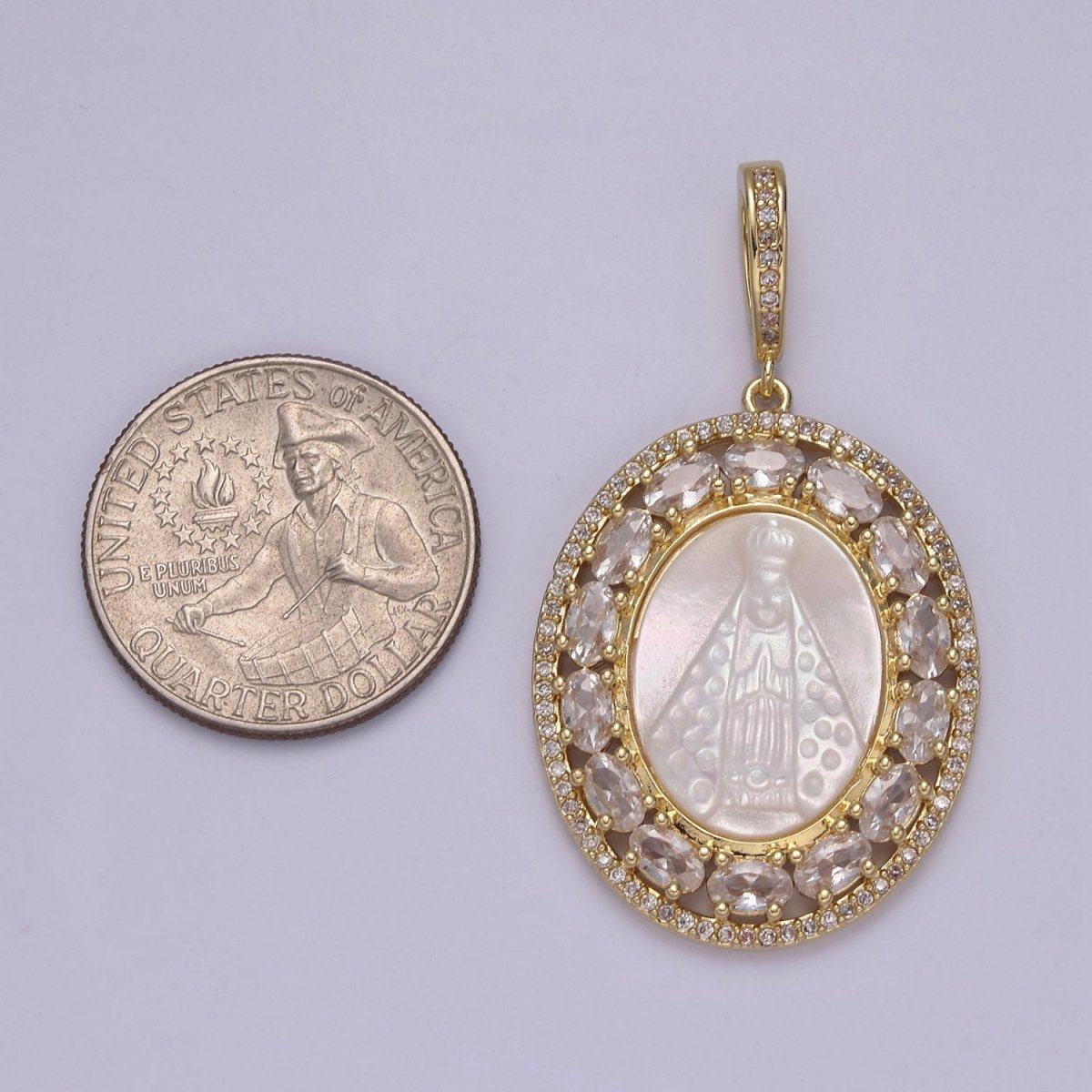 Antique Cameo Virgin Mary And Jesus Gold Pendant, Pearl Mary Pendant Religious Jewelry Making N-563 - DLUXCA