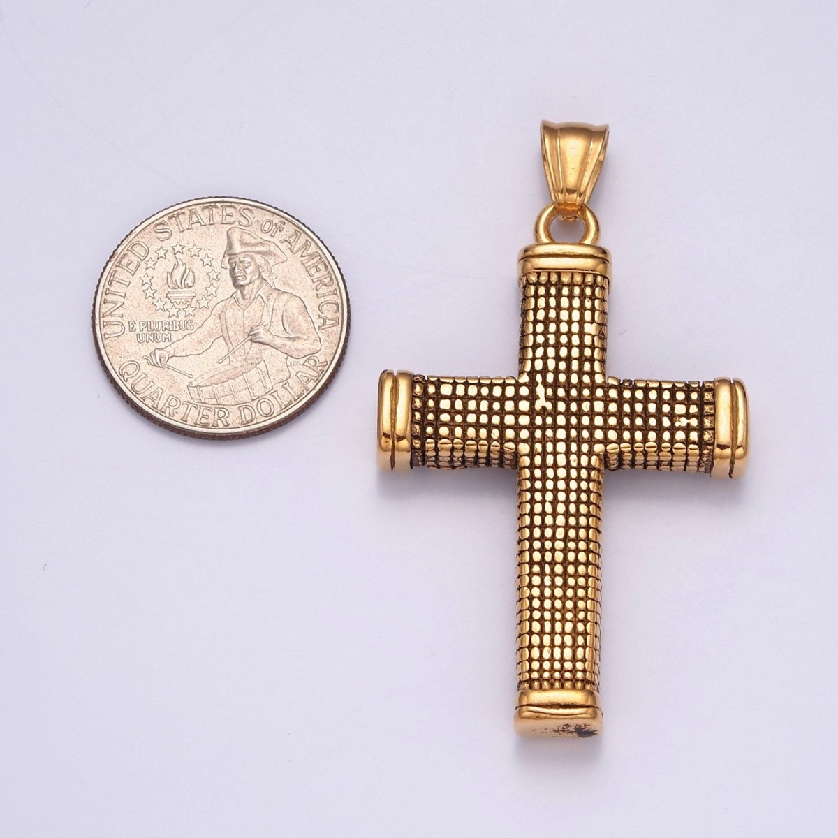 Antique Gold Men Cross Necklace Pendant Christian Jewelry - Rustic Silver Cross Pendant Stainless Steel X-632