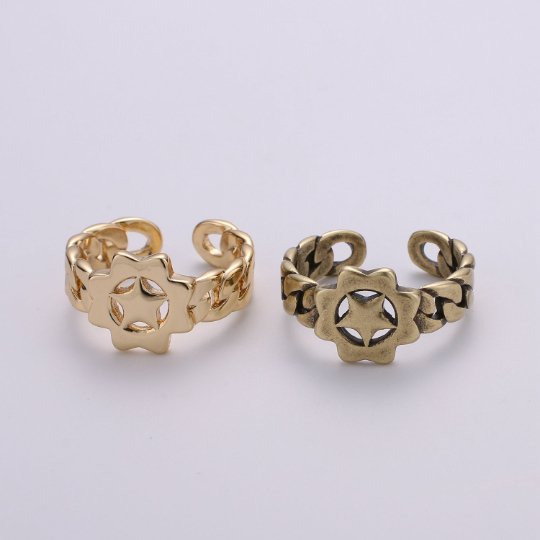 Antique Gold Ring Band, Star Ring, Unique Adjustable Band Ring Man Open ring for Men Women unisex ring Bold Ring R-025 R-026