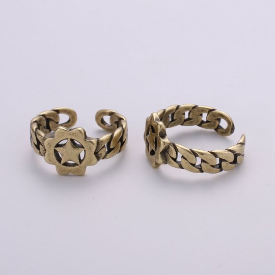 Antique Gold Ring Band, Star Ring, Unique Adjustable Band Ring Man Open ring for Men Women unisex ring Bold Ring R-025 R-026