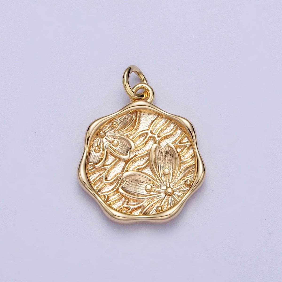 Antique round flower pendant 16K Gold Filled, Simple charm, Earring Bracelet Necklace makings, Jewelry making supplies | X-780 - DLUXCA