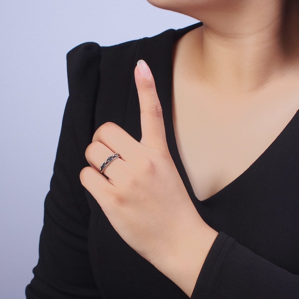 Antique Silver Bubble Beaded Chain Link Adjustable Silver Ring | X-593 - DLUXCA