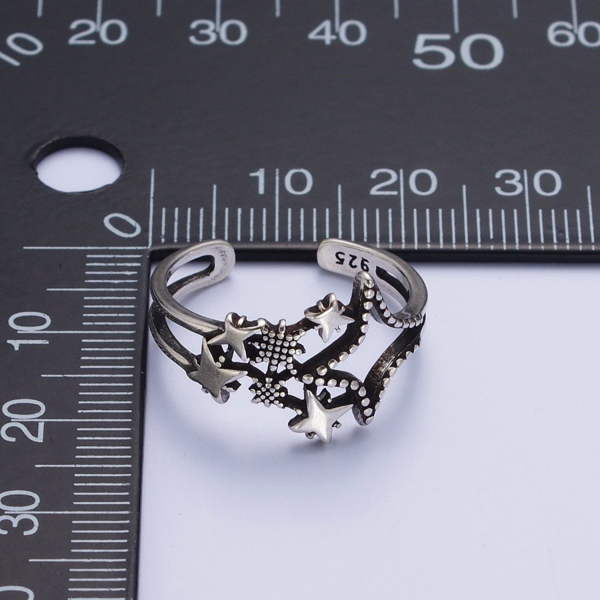 Antique Silver Celestial North Star Adjustable Double Band Silver Ring | U-071
