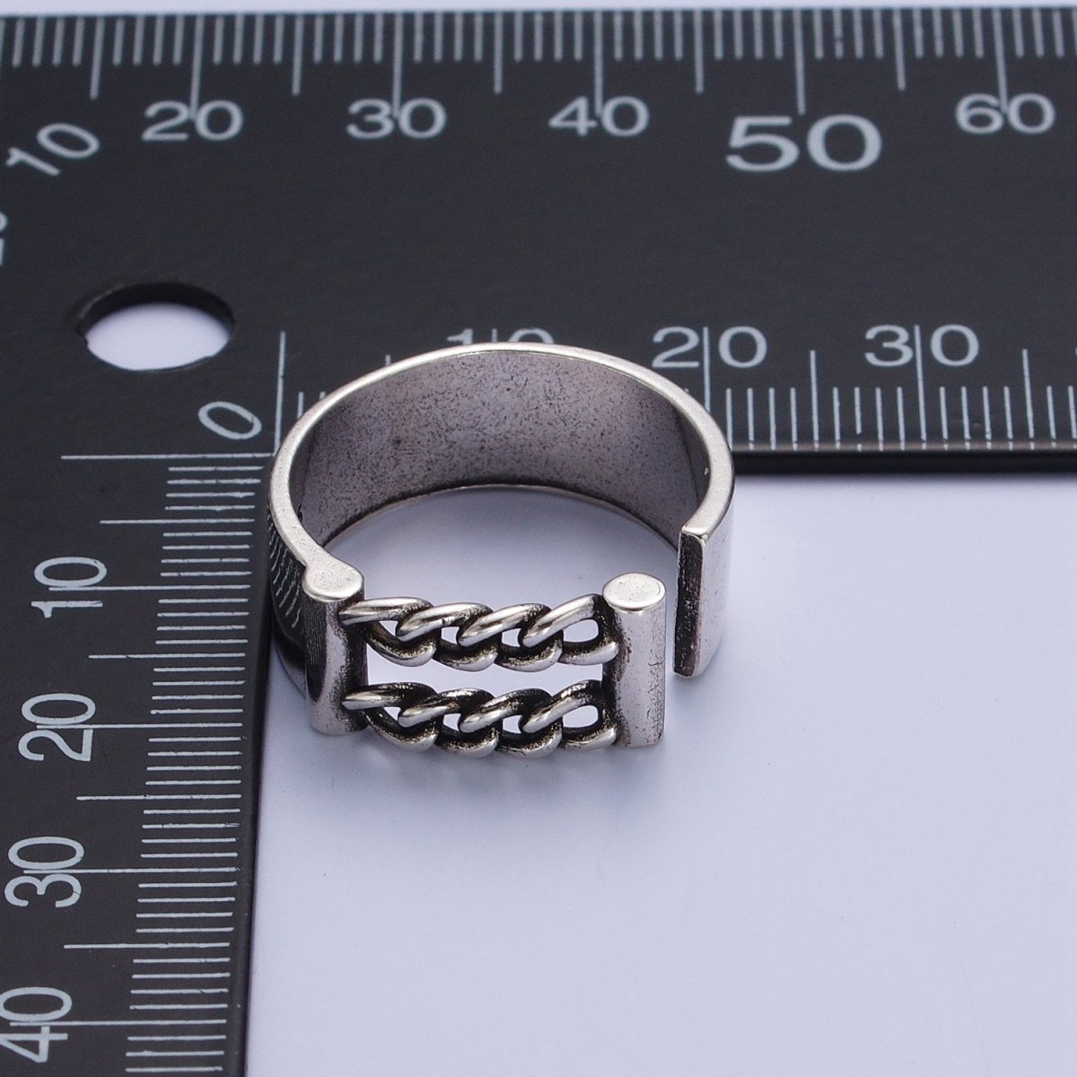 Antique Silver Double Curb Chain Link Open Wide Thick Silver Band | X-554 - DLUXCA