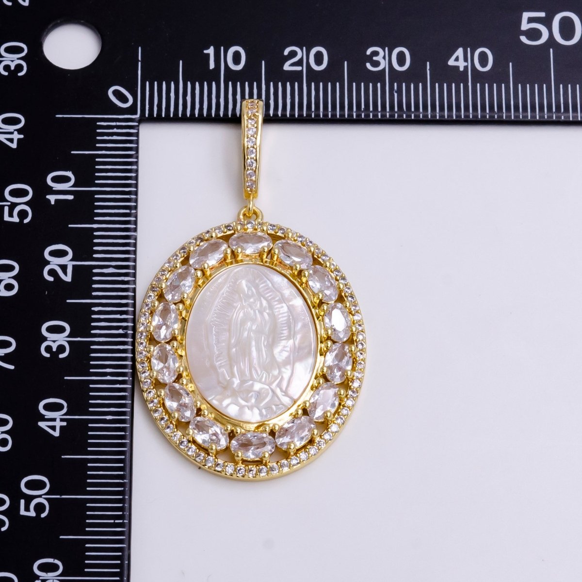 Antique Virgin Mary Lady Guadalupe Gold Pendant, Pearl Mary Pendant Religious Jewelry Making AA-745 - DLUXCA