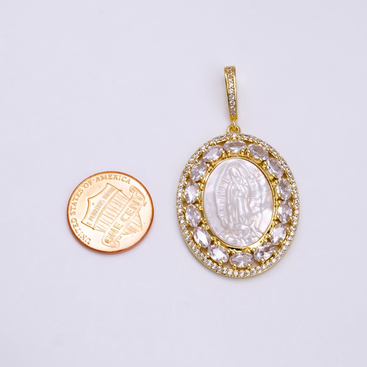 Antique Virgin Mary Lady Guadalupe Gold Pendant, Pearl Mary Pendant Religious Jewelry Making AA-745 - DLUXCA