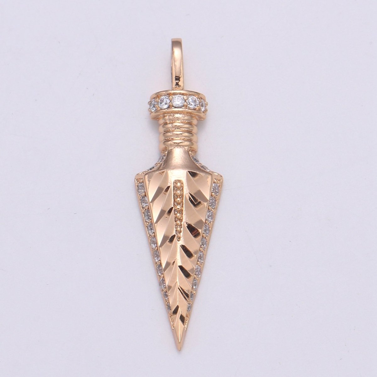 Arrowhead Charm Pendant, Rose Gold Filled Micro Pave CZ Spike Charm, Dainty Pendulum Charm, Arrow head Pendant for Necklace Bracelet J-270