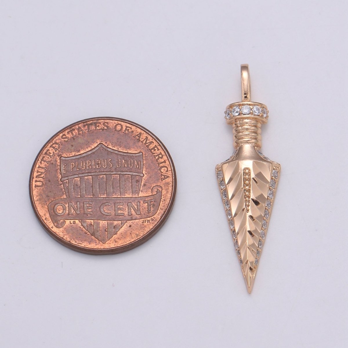 Arrowhead Charm Pendant, Rose Gold Filled Micro Pave CZ Spike Charm, Dainty Pendulum Charm, Arrow head Pendant for Necklace Bracelet J-270