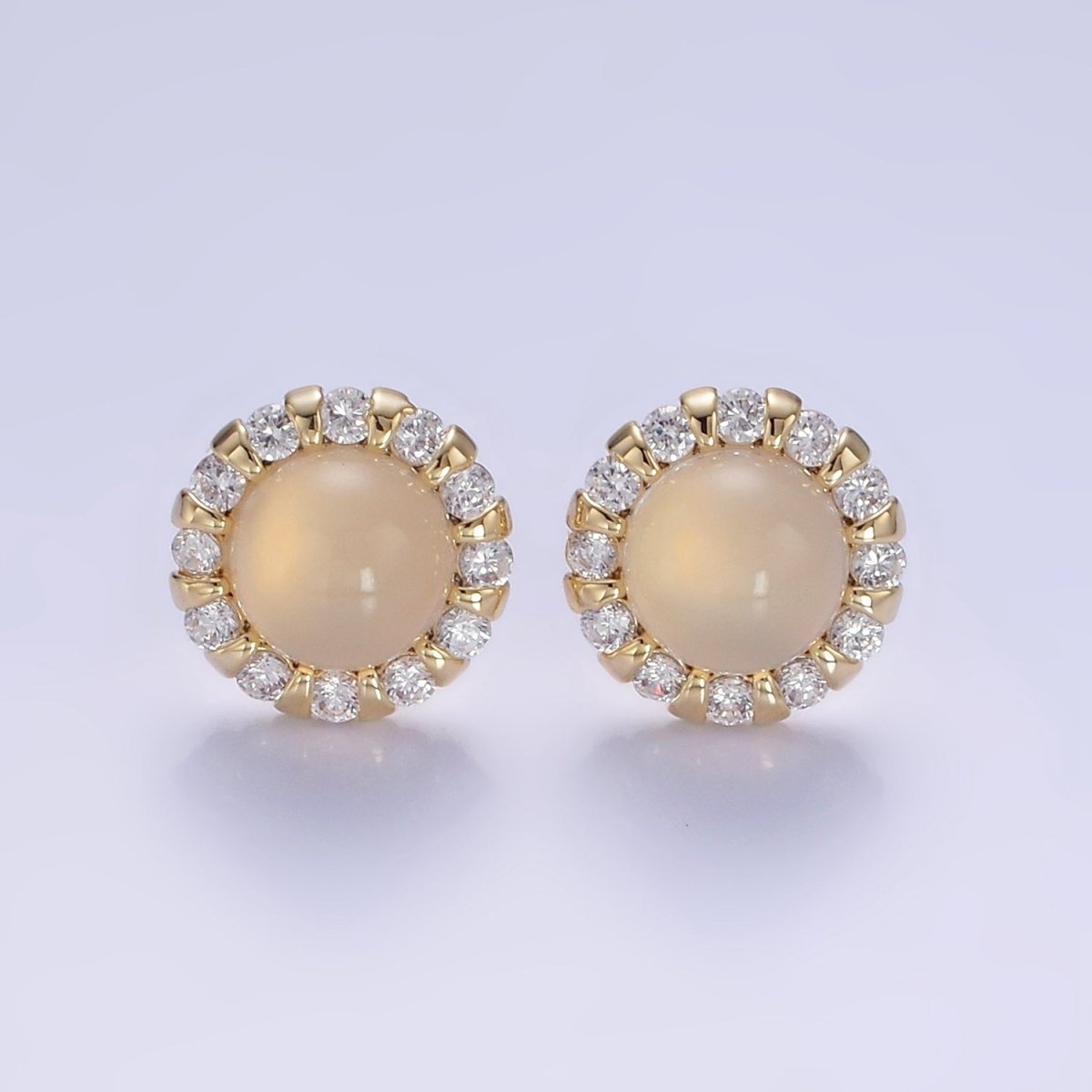 Aventurine, Cats Eye Gemstone CZ Round Stud Earrings in Gold & Silver | V536 - V538