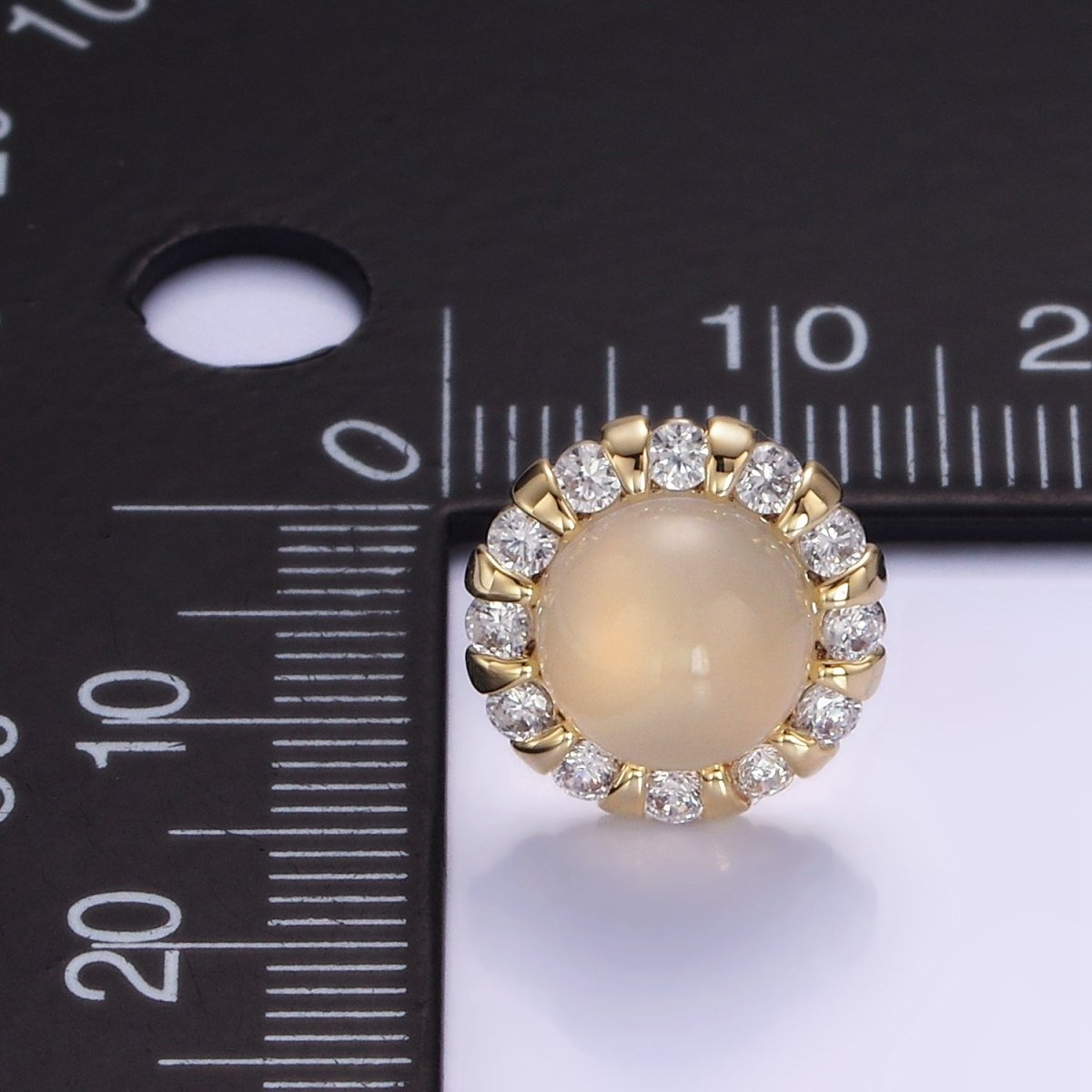 Aventurine, Cats Eye Gemstone CZ Round Stud Earrings in Gold & Silver | V536 - V538